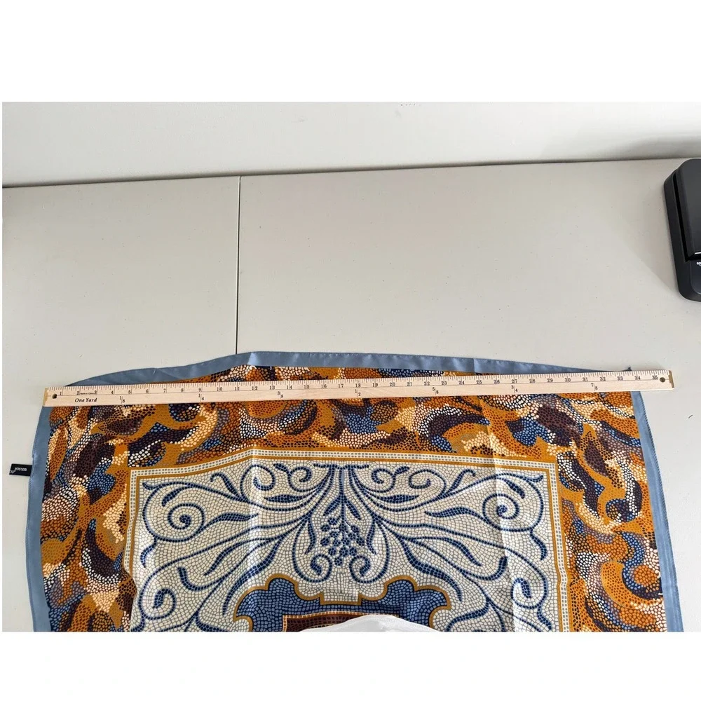 100% Silk Scarf Mosaic Print Bohemian Grandmacore Earth Tones Elegant Accessory